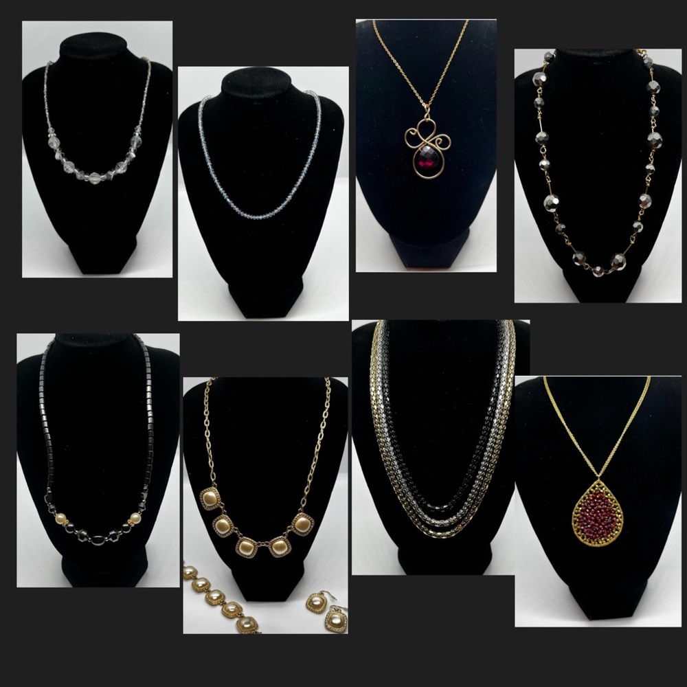 Elegant Multi-Necklace Jewelry Set - Gold tone and Silver tone - set of 8